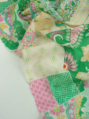 Load image into Gallery viewer, Green Floral Block Print Italian Cotton Organza