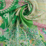 Load image into Gallery viewer, Green Floral Block Print Italian Cotton Organza
