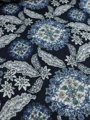 Load image into Gallery viewer, Blue &amp; White Floral Medallions on Navy Italian Cotton Shirting
