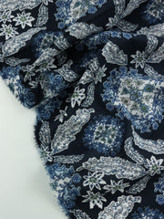 Load image into Gallery viewer, Blue &amp; White Floral Medallions on Navy Italian Cotton Shirting