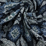 Load image into Gallery viewer, Blue &amp; White Floral Medallions on Navy Italian Cotton Shirting
