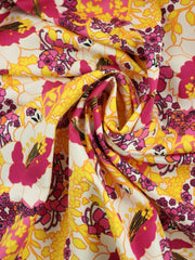 Load image into Gallery viewer, Pink &amp; Yellow Floral Print Italian Stretch Cotton