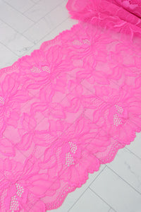 Neon Crystal Pink 8.75" Wide Stretch Lace