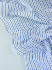 Load image into Gallery viewer, Blue &amp; White Textured Vertical Stripe Rayon | Designer Deadstock