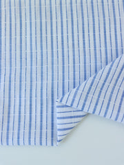 Load image into Gallery viewer, Blue &amp; White Textured Vertical Stripe Rayon | Designer Deadstock