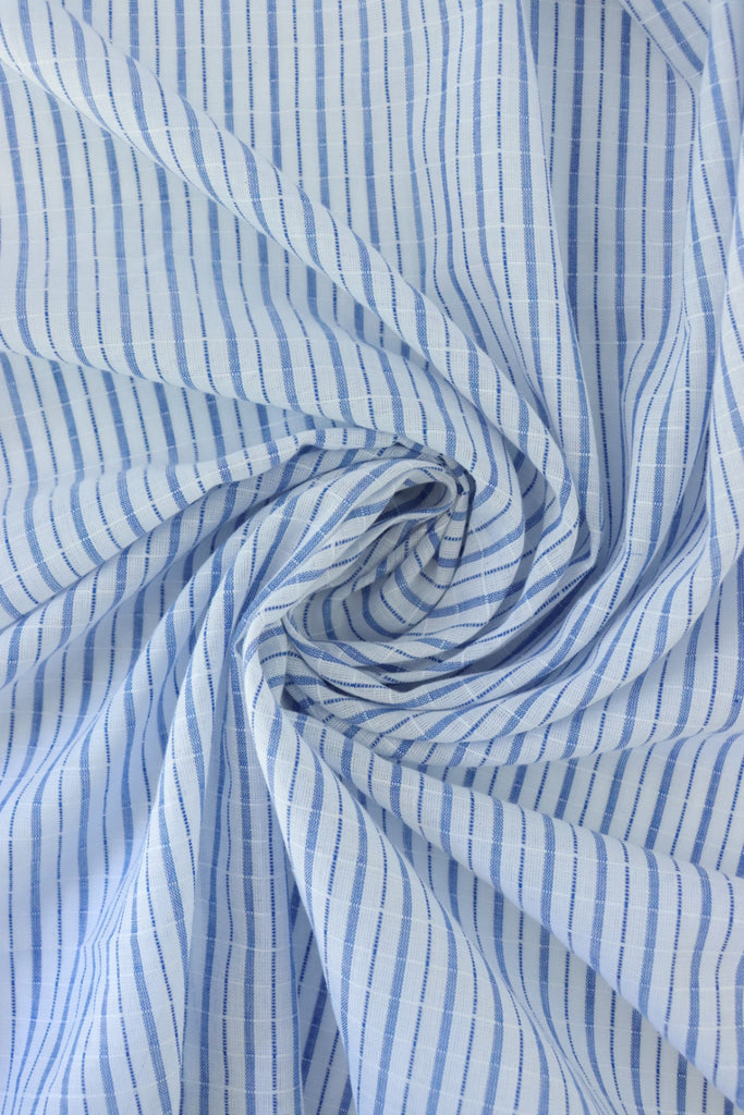 Blue & White Textured Vertical Stripe Rayon | Designer Deadstock ...