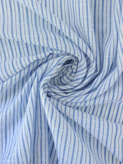 Load image into Gallery viewer, Blue &amp; White Textured Vertical Stripe Rayon | Designer Deadstock