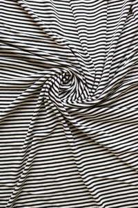 1YD PRECUT; Black & Ivory Mini Stripe Rayon Spandex Jersey