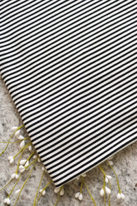 1YD PRECUT; Black & Ivory Mini Stripe Rayon Spandex Jersey