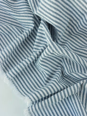 Load image into Gallery viewer, Navy &amp; White Vertical Stripe Cotton Seersucker | Designer Deadstock
