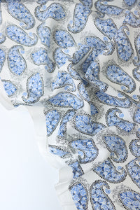 Cobalt Paisley on White Rayon Challis