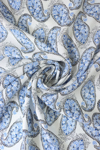 Cobalt Paisley on White Rayon Challis