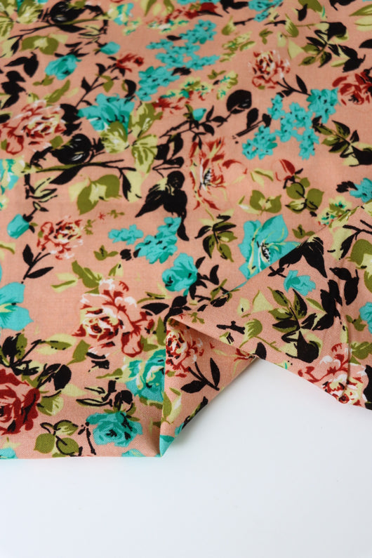 Shae Floral on Peachy Pink Rayon Challis