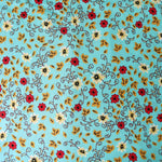 Load image into Gallery viewer, Leaves &amp; Mums on Aqua Rayon Challis
