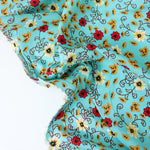 Load image into Gallery viewer, Leaves &amp; Mums on Aqua Rayon Challis
