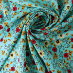 Load image into Gallery viewer, Leaves &amp; Mums on Aqua Rayon Challis
