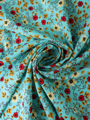 Load image into Gallery viewer, Leaves &amp; Mums on Aqua Rayon Challis
