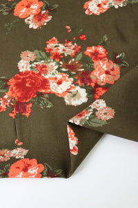 Pippa Floral on Olive Rayon Challis