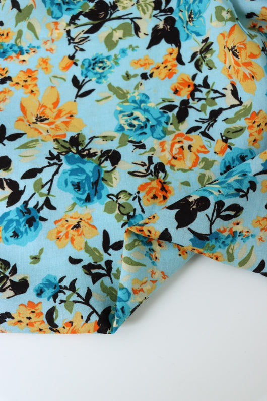 Shae Floral on Aqua Rayon Challis