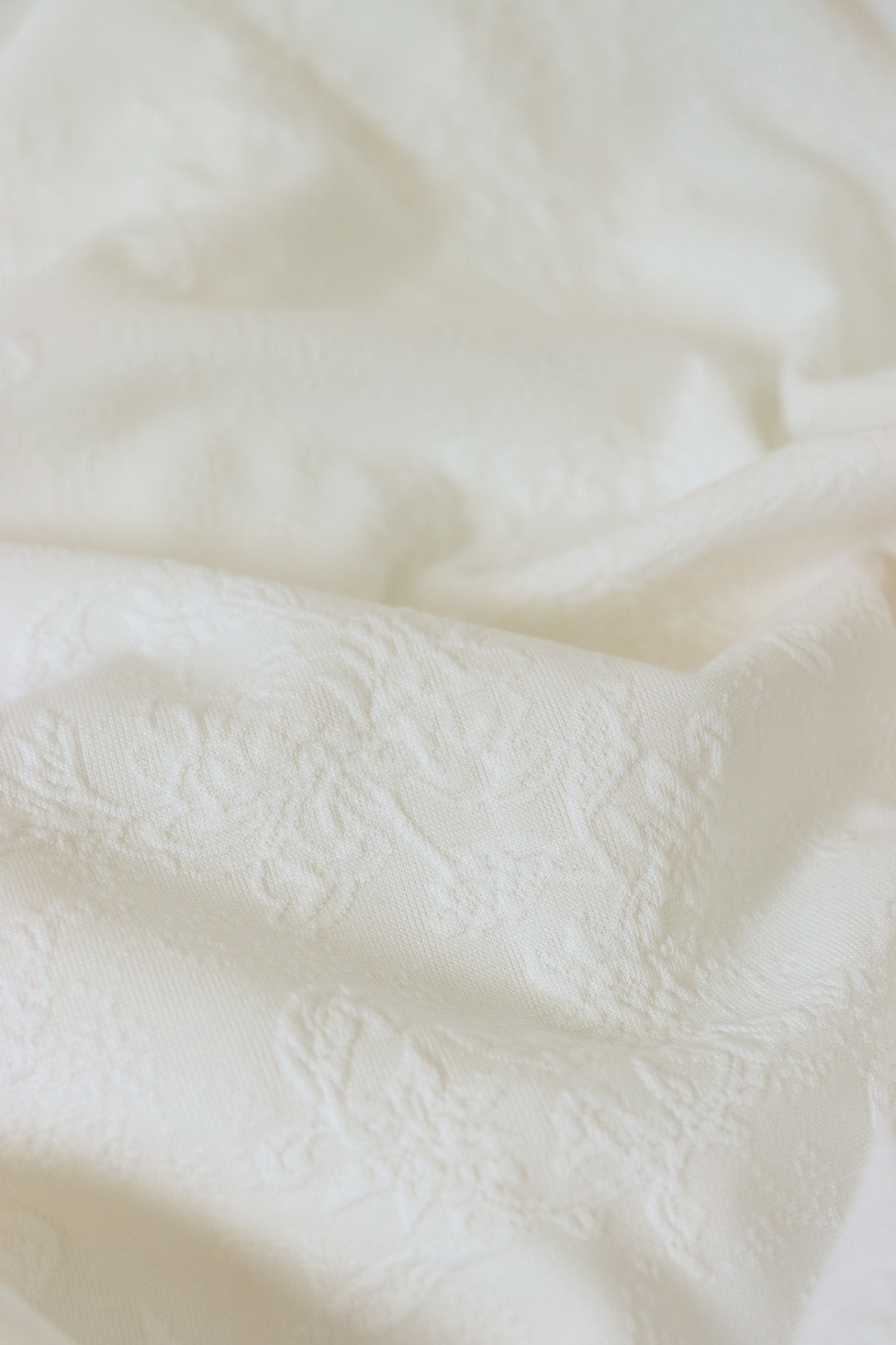 1YD 21IN REMNANT; Ivory Floral Embossed Jacquard Knit | Surge Fabric Shop