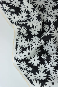 Little White Daisies on Black Hemp Tencel