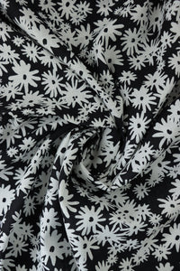 Little White Daisies on Black Hemp Tencel