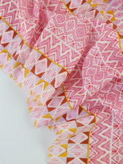 Load image into Gallery viewer, Pink/Mustard/White Block Print Cotton Organza | Designer Deadstock