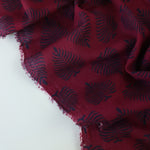 Load image into Gallery viewer, Navy Ferns on Burgundy Cotton Organza | Designer Deadstock
