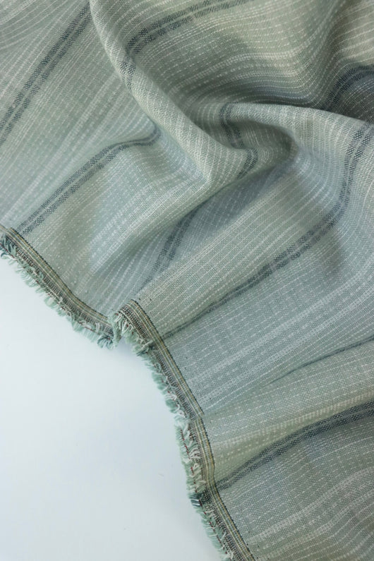 Steely Teal Hemp & Organic Cotton Sashiko Style Stripe