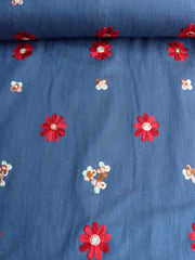 Load image into Gallery viewer, Floral Embroidered Cotton 10oz Denim