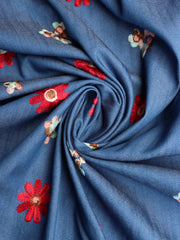 Load image into Gallery viewer, Floral Embroidered Cotton 10oz Denim