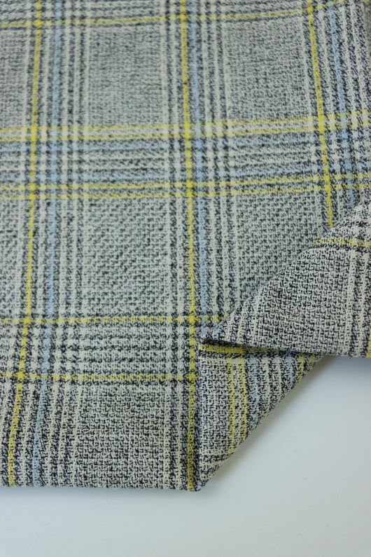 Yellow/Powder Blue/Black/Ivory Yarn Dyed Hemp & Organic Cotton Plaid