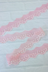 10YDS Pink 1" Wide Embroidered Lace Trim