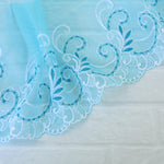 Load image into Gallery viewer, 5YDS Blue 5.75" Wide Embroidered Lace Trim

