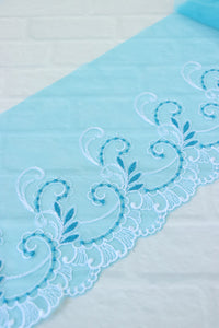 5YDS Blue 5.75" Wide Embroidered Lace Trim