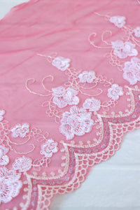 5YDS Dark Pink 7" Wide Embroidered Lace Trim