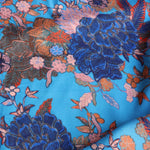 Load image into Gallery viewer, Orange &amp; Peach Floral on Blue Rayon Challis | Designer Deadstock
