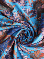 Load image into Gallery viewer, Orange &amp; Peach Floral on Blue Rayon Challis | Designer Deadstock