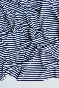 1YD PRECUT; Navy & Ivory Mini Stripe Rayon Spandex Jersey