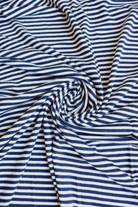 1YD PRECUT; Navy & Ivory Mini Stripe Rayon Spandex Jersey