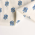 Load image into Gallery viewer, Blue Paisley on Ivory Cotton Poplin | Designer Deadstock
