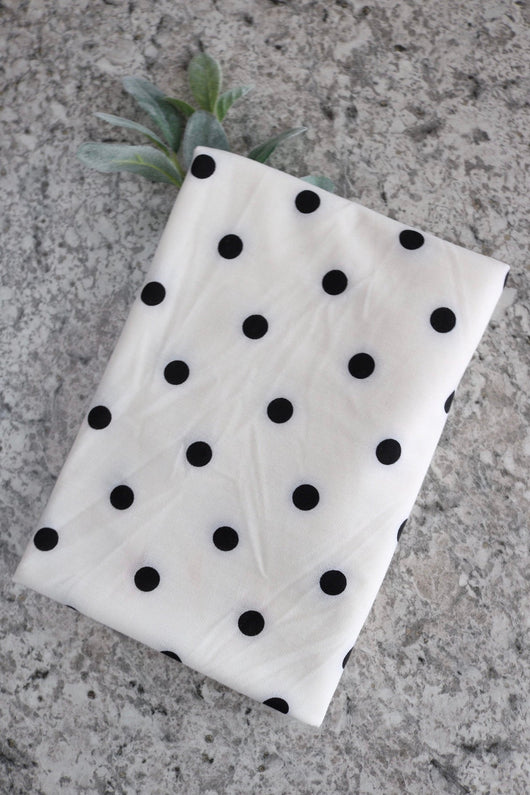 5YD 16IN REMNANT; Ivory Polka Dot French Terry