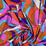 Load image into Gallery viewer, Brown/Purple/Blue/Red Retro Wavy Floral Swim Tricot | Italian Designer Deadstock | By The Half Yard
