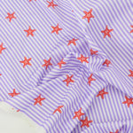 Load image into Gallery viewer, Tiny Starfish on Lavender Vertical Stripe Swim Tricot | Italian Designer Deadstock | By The Half Yard

