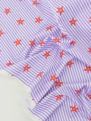 Load image into Gallery viewer, Tiny Starfish on Lavender Vertical Stripe Swim Tricot | Italian Designer Deadstock | By The Half Yard

