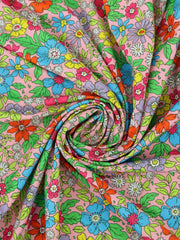 Load image into Gallery viewer, Cartoony Flowers on Pink Swim Tricot | Italian Designer Deadstock | By The Half Yard
