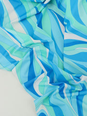 Load image into Gallery viewer, Blues Groovy Waves Swim Tricot | Italian Designer Deadstock | By The Half Yard
