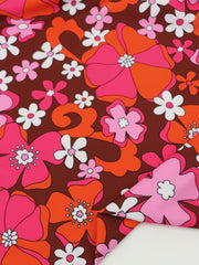 Load image into Gallery viewer, Poppy &amp; Pink Retro Floral on Brown Swim Tricot | Italian Designer Deadstock | By The Half Yard
