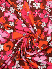 Load image into Gallery viewer, Poppy &amp; Pink Retro Floral on Brown Swim Tricot | Italian Designer Deadstock | By The Half Yard
