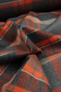 Charcoal & Hot Orange Plaid Mid-Weight Woven Wool